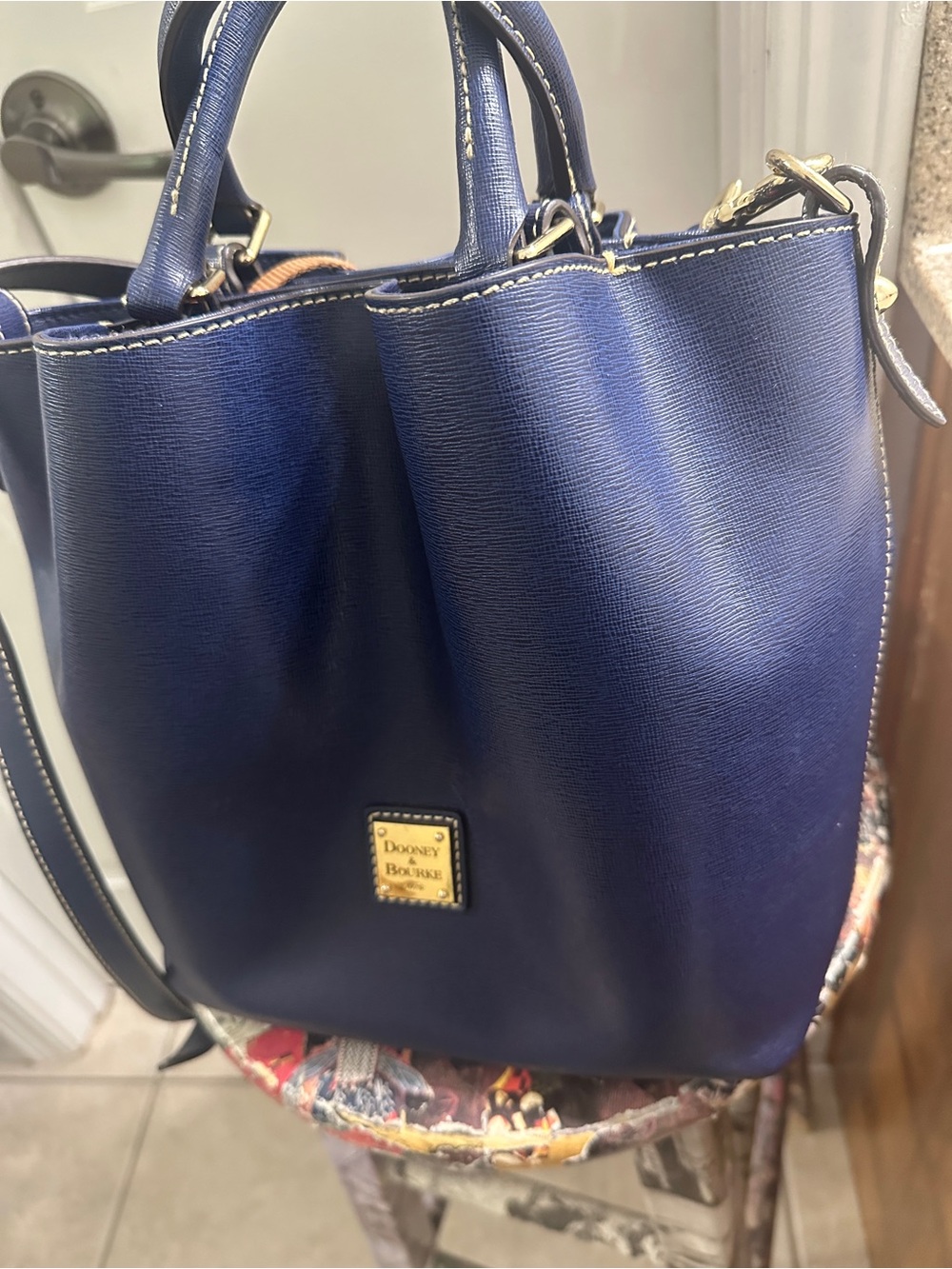 Dooney & Bourke Navy Leather Mini Tote with Gold Hardware